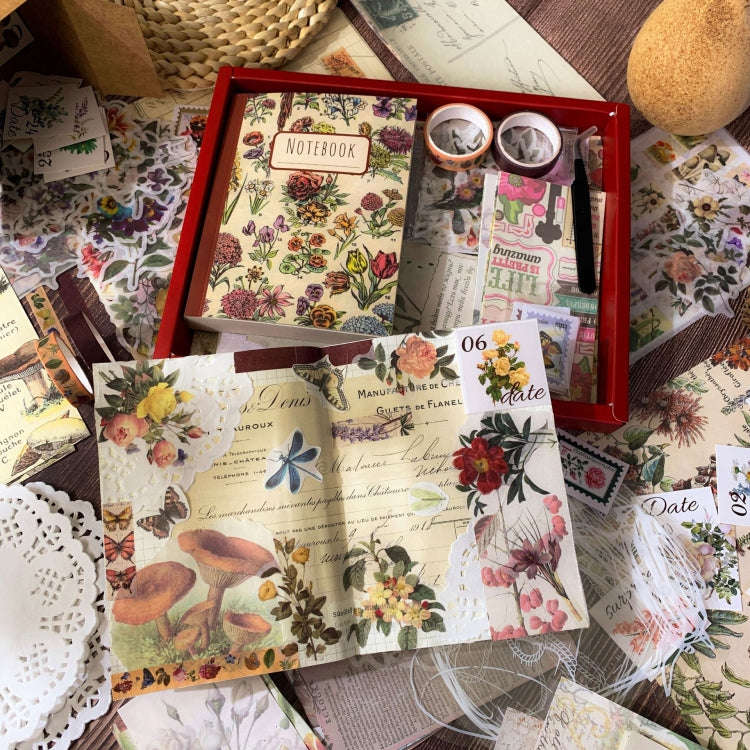 265 In 1 Retro Floral Scrapbook Set Includes A6 Notebook + Stickers + Tape + Stamps + Scrapbook P...