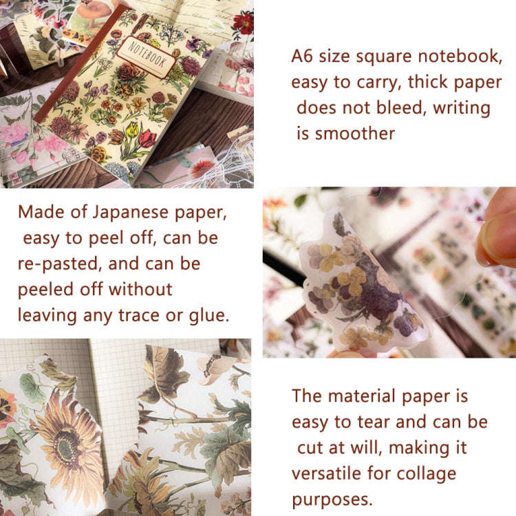 265 In 1 Retro Floral Scrapbook Set Includes A6 Notebook + Stickers + Tape + Stamps + Scrapbook P...