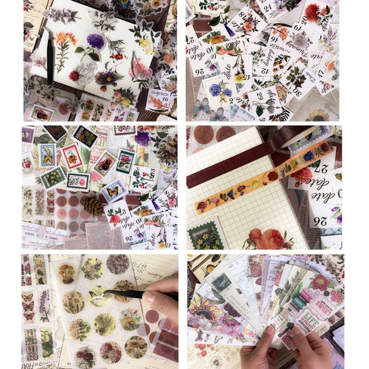 265 In 1 Retro Floral Scrapbook Set Includes A6 Notebook + Stickers + Tape + Stamps + Scrapbook P...