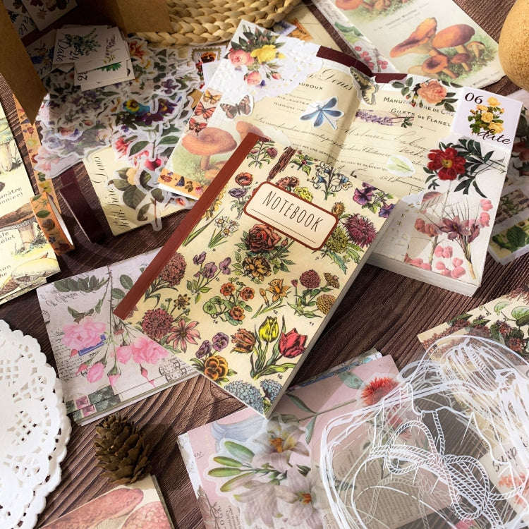 265 In 1 Retro Floral Scrapbook Set Includes A6 Notebook + Stickers + Tape + Stamps + Scrapbook P...