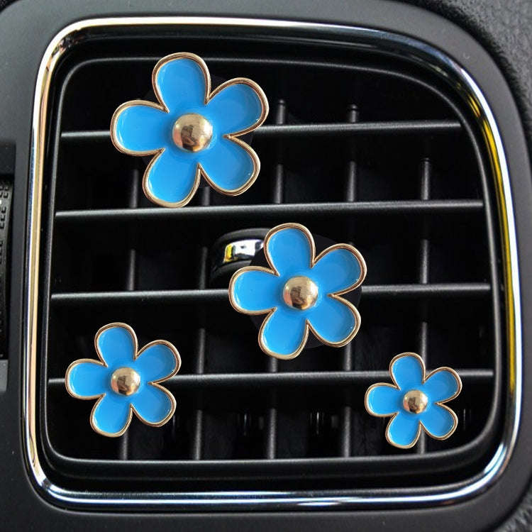 4pcs/set Small Chrysanthemum Perfume Alloy Jewelry Car Air Outlet Decoration Clip, Color: Blue