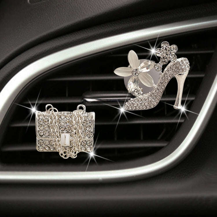 2pcs/Set Car Air Outlet Diamond-Encrusted Decoration Aromatherapy Clip, Color: High Heels+Bag