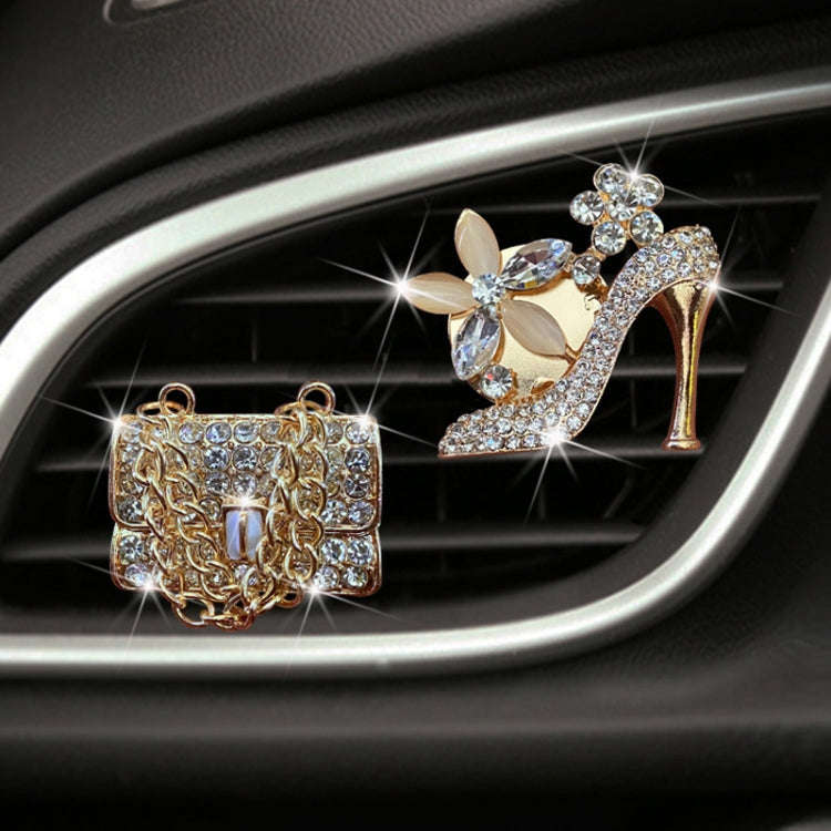 2pcs/Set Car Air Outlet Diamond-Encrusted Decoration Aromatherapy Clip, Color: Golden Bag+Gold Hi...
