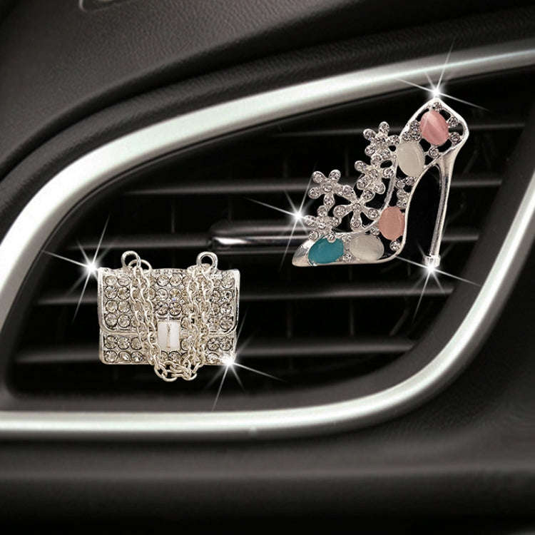 2pcs/Set Car Air Outlet Diamond-Encrusted Decoration Aromatherapy Clip, Color: Bag+Color High Heels