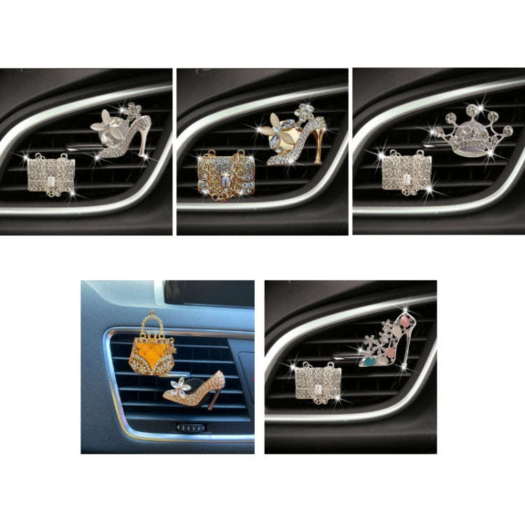 2pcs/Set Car Air Outlet Diamond-Encrusted Decoration Aromatherapy Clip, Color: High Heels+Bag