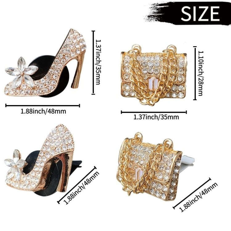 2pcs/Set Car Air Outlet Diamond-Encrusted Decoration Aromatherapy Clip, Color: High Heels+Bag