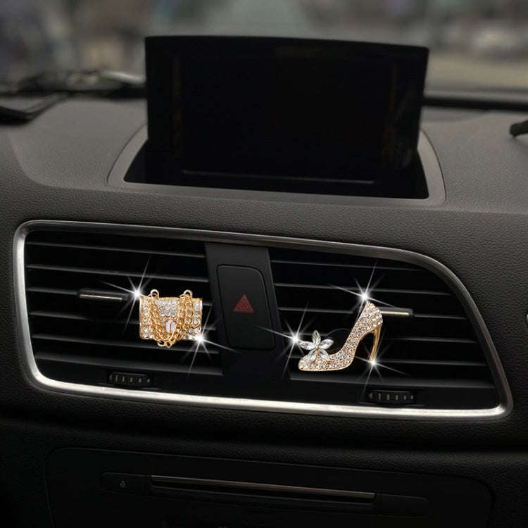 2pcs/Set Car Air Outlet Diamond-Encrusted Decoration Aromatherapy Clip, Color: High Heels+Bag