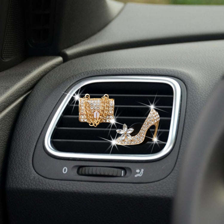 2pcs/Set Car Air Outlet Diamond-Encrusted Decoration Aromatherapy Clip, Color: High Heels+Bag