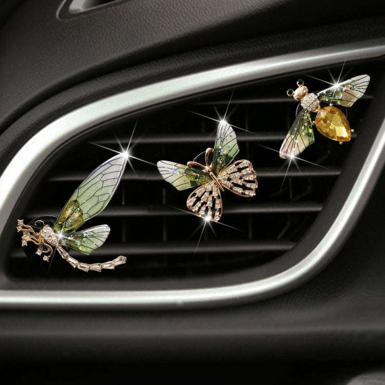 3pcs/set Metal Butterfly Dragonfly Bee Car Air Vent Aromatherapy Decorative Clip(Green)