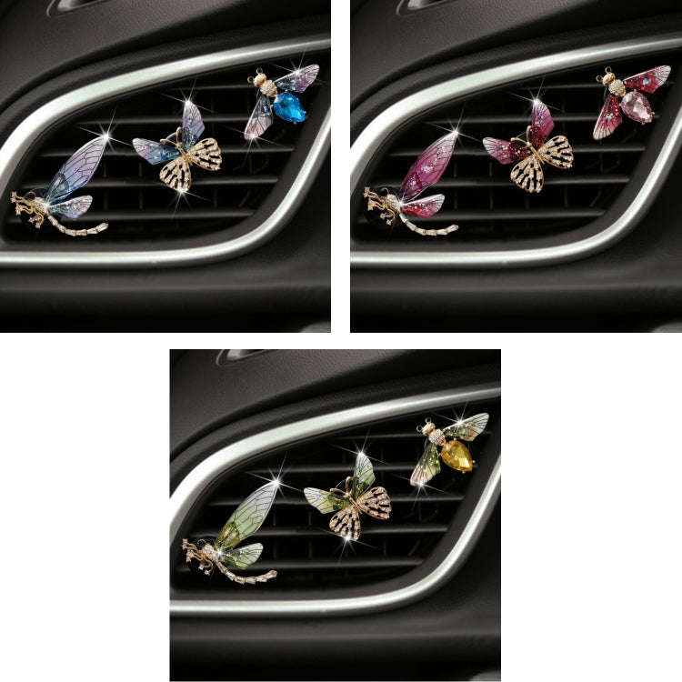3pcs/set Metal Butterfly Dragonfly Bee Car Air Vent Aromatherapy Decorative Clip(Blue)