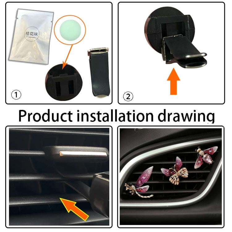 3pcs/set Metal Butterfly Dragonfly Bee Car Air Vent Aromatherapy Decorative Clip(Blue)