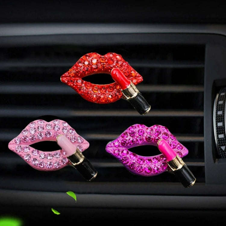 2pcs/Set Lipstick Diamond-Encrusted Car Air Vent Aroma Diffuser Clip(Red)