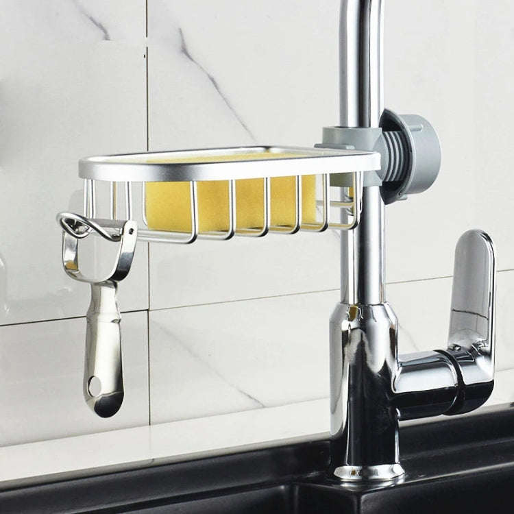 Kitchen Faucet Shelf No-Punch Sink Rag Drainage Basket Sponge Drainage Storage Rack, Style: A Silver