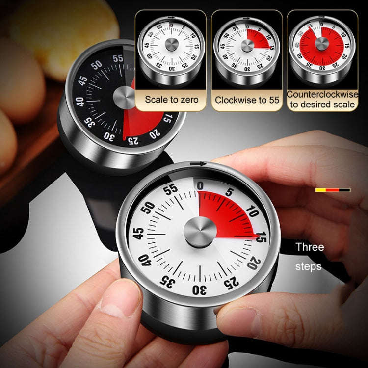 Kitchen Stainless Steel Mechanical Timer Student Time Management Reminder Baking Alarm Clock(Black)