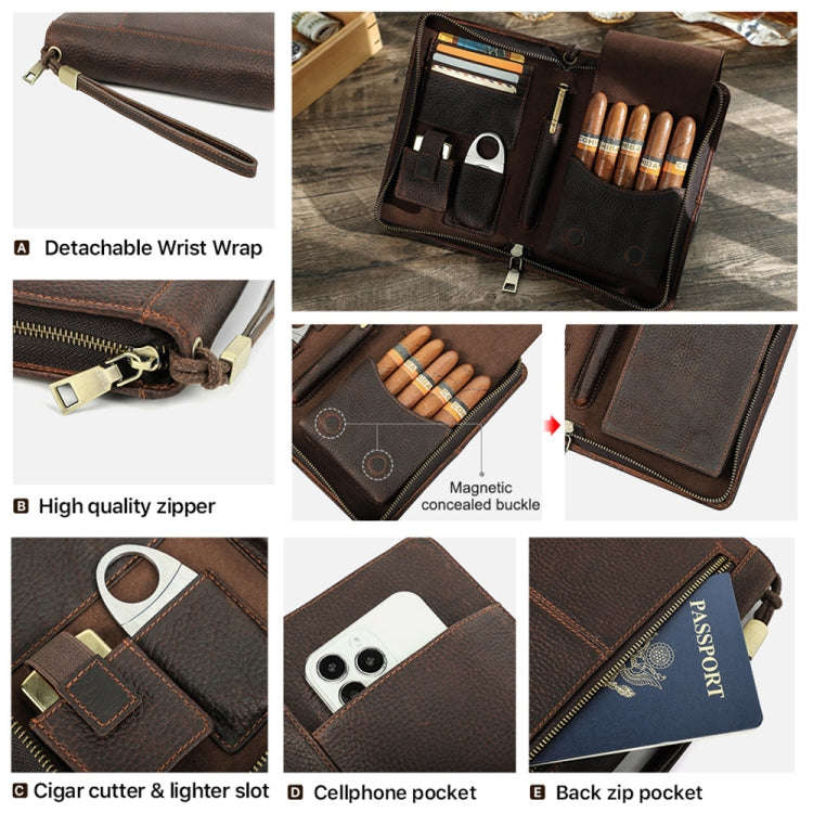 CONTACTS FAMILY CF5009 Genuine Leather Multifunctional Travel Convenient Cigar Box with Wrist Str...