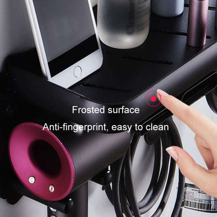 Wall Mounted Hair Dryer Holder Hole-Free Bathroom Space Aluminum Multifunctional Shelf, Style: La...