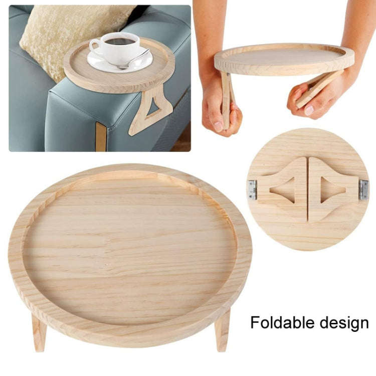25cm Foldable Sofa Round Tray Home Couch Armrest Pallet, Style: Pine Wood