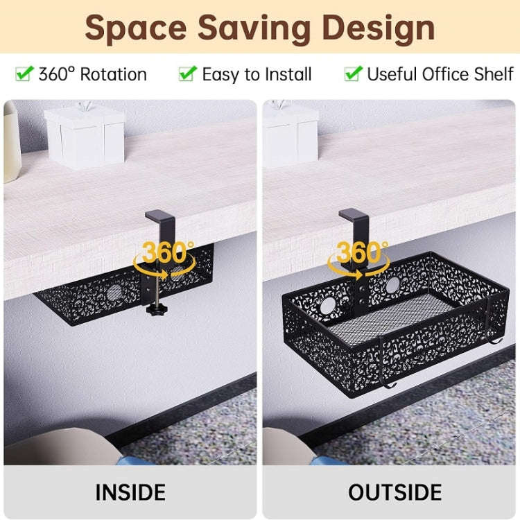 Hidden Under Desk Miscellaneous Storage Basket, Color: Black Rotating