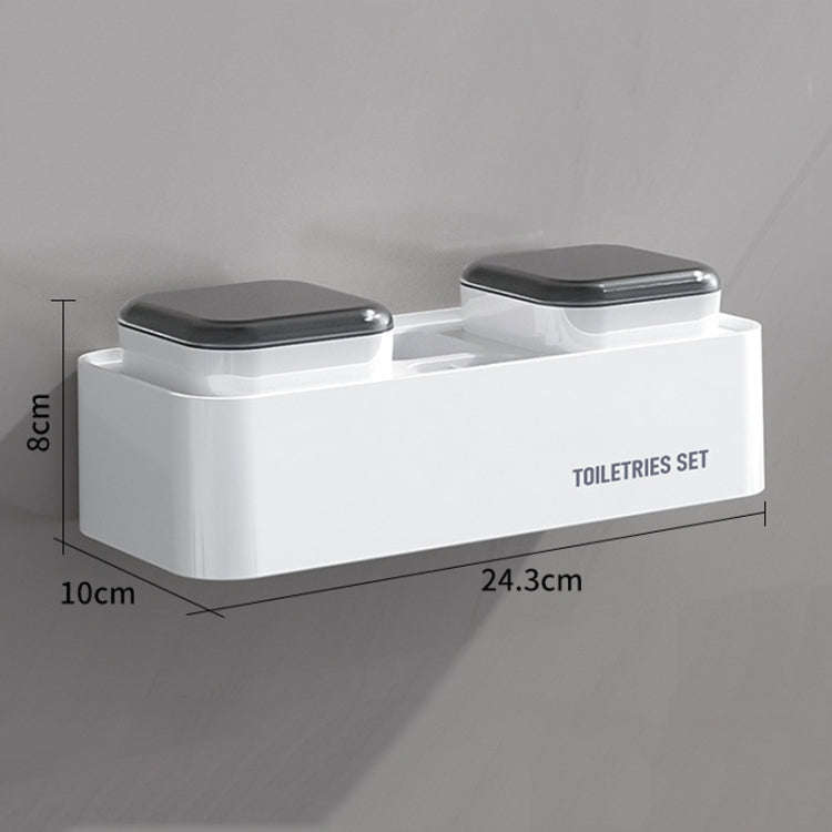 Hotel Toothbrush Rack With Double Cup Desktop Wall Mounted Toothpaste Holder(Black and White)