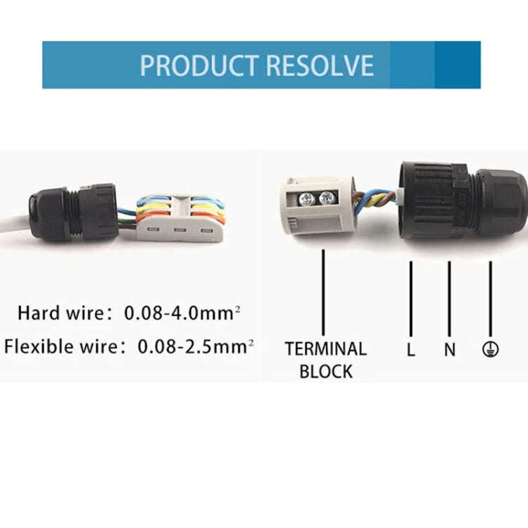 Outdoor T-Wire Terminal Block Three Pole Male And Female Docking Waterproof Connector(Black)