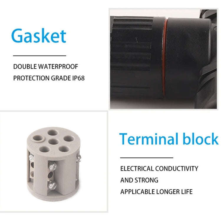 Outdoor T-Wire Terminal Block Five Pole Male And Female Docking Waterproof Connector(Black)