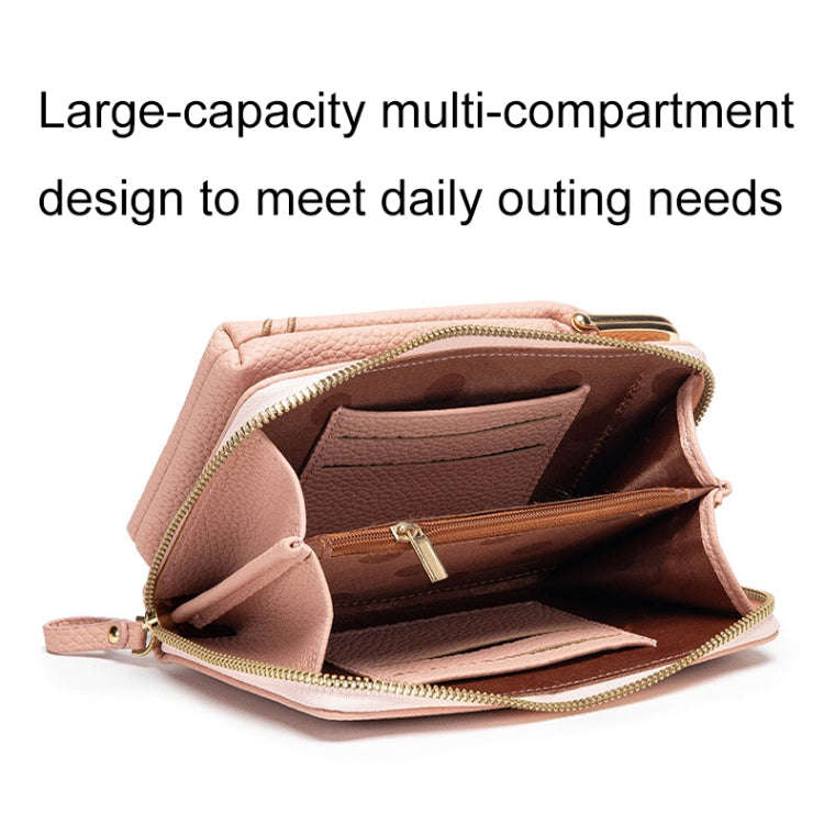Mini Embroidered Single-shoulder Phone Bag Crossbody Long Ladies Wallet, Color: Dark Pink