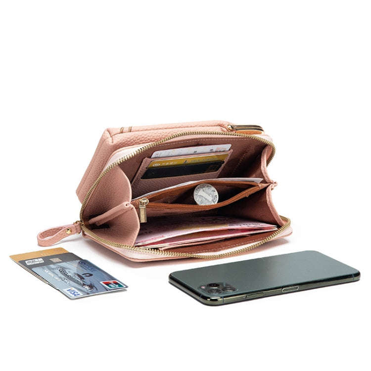 Mini Embroidered Single-shoulder Phone Bag Crossbody Long Ladies Wallet, Color: Black