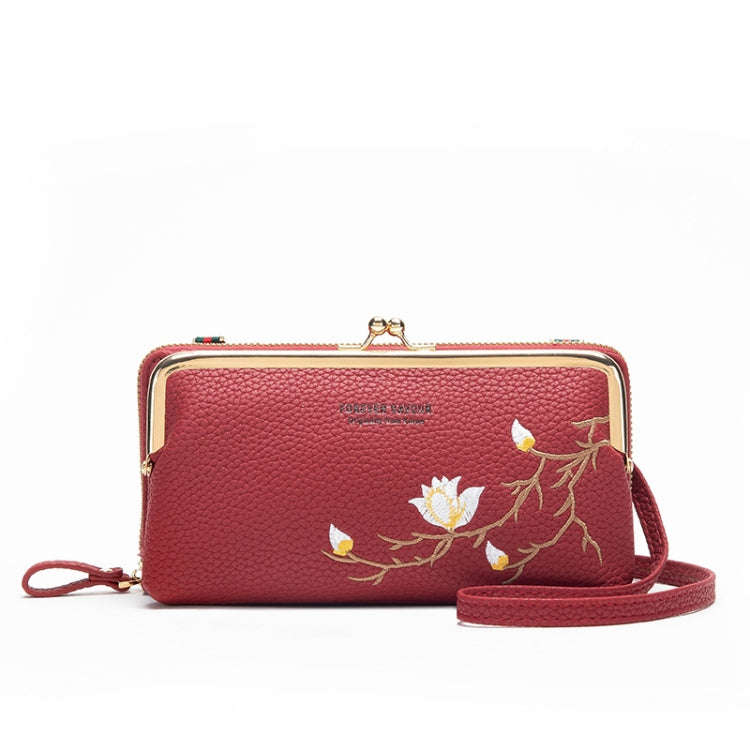 Embroidered Large Capacity Single-shoulder Phone Bag Crossbody Zipper Long Ladies Wallet, Color: ...
