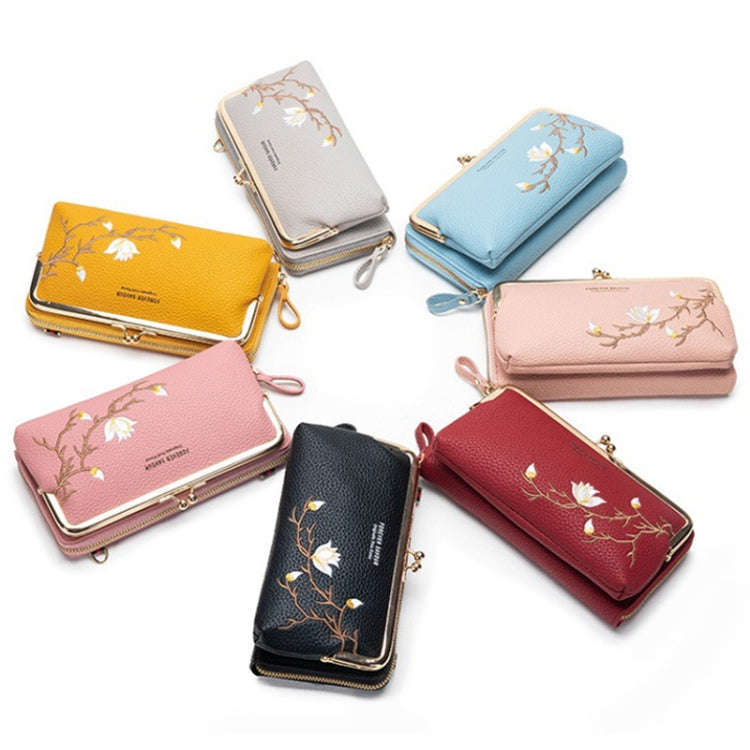 Embroidered Large Capacity Single-shoulder Phone Bag Crossbody Zipper Long Ladies Wallet, Color: ...
