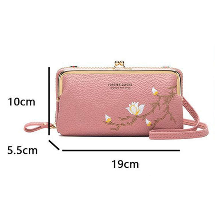 Embroidered Large Capacity Single-shoulder Phone Bag Crossbody Zipper Long Ladies Wallet, Color: ...