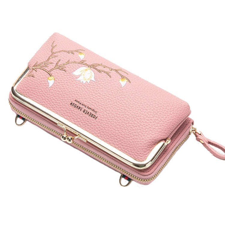 Embroidered Large Capacity Single-shoulder Phone Bag Crossbody Zipper Long Ladies Wallet, Color: ...