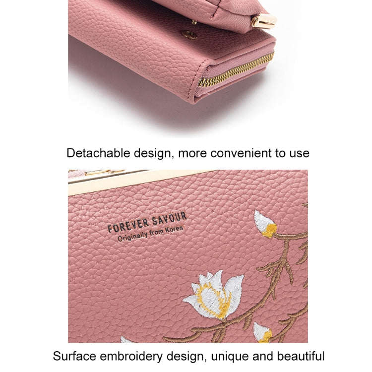 Embroidered Large Capacity Single-shoulder Phone Bag Crossbody Zipper Long Ladies Wallet, Color: ...
