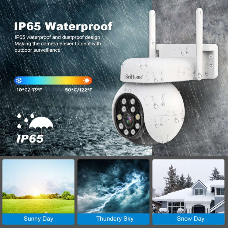 SriHome SH052 Wifi 5MP Wireless PTZ IP AI Auto Tracking Sound&Light Alarm Starlight Color Night V...