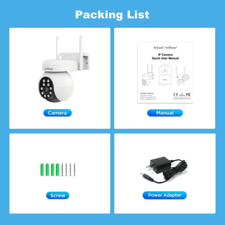 SriHome SH052 Wifi 5MP Wireless PTZ IP AI Auto Tracking Sound&Light Alarm Starlight Color Night V...