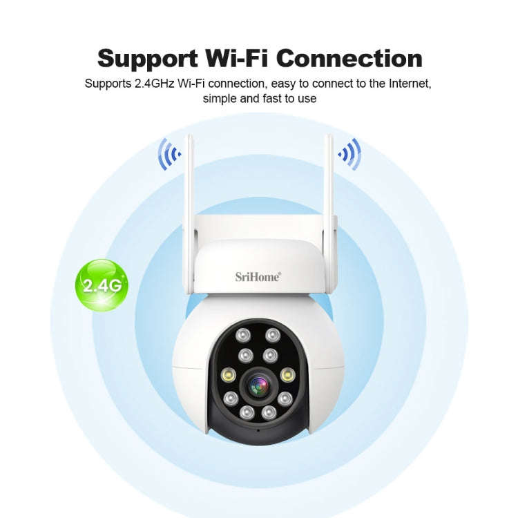 SriHome SH052 Wifi 5MP Wireless PTZ IP AI Auto Tracking Sound&Light Alarm Starlight Color Night V...