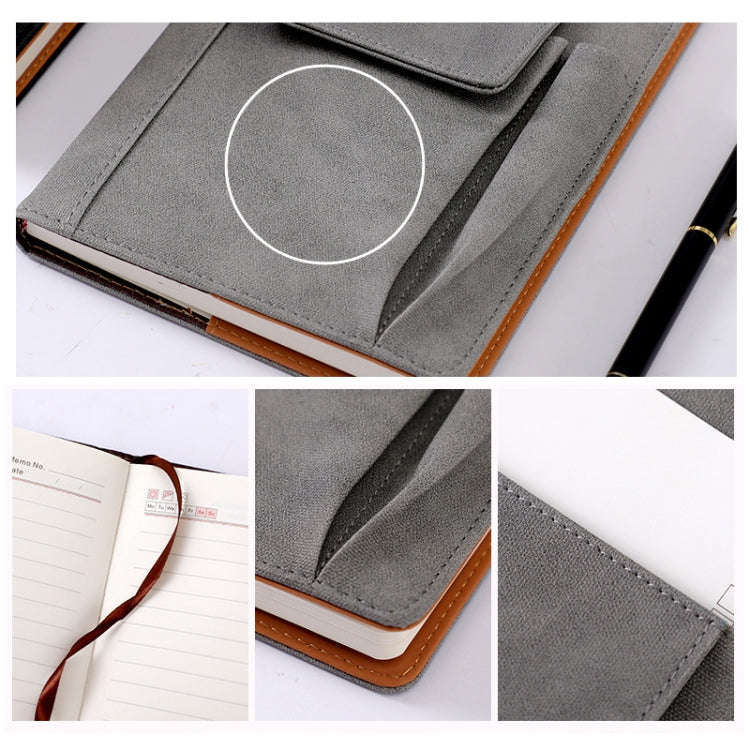 A5 Imitation Fabric PU Leather Notebook Notepad Multi-pocket Journal Planner(Grey)