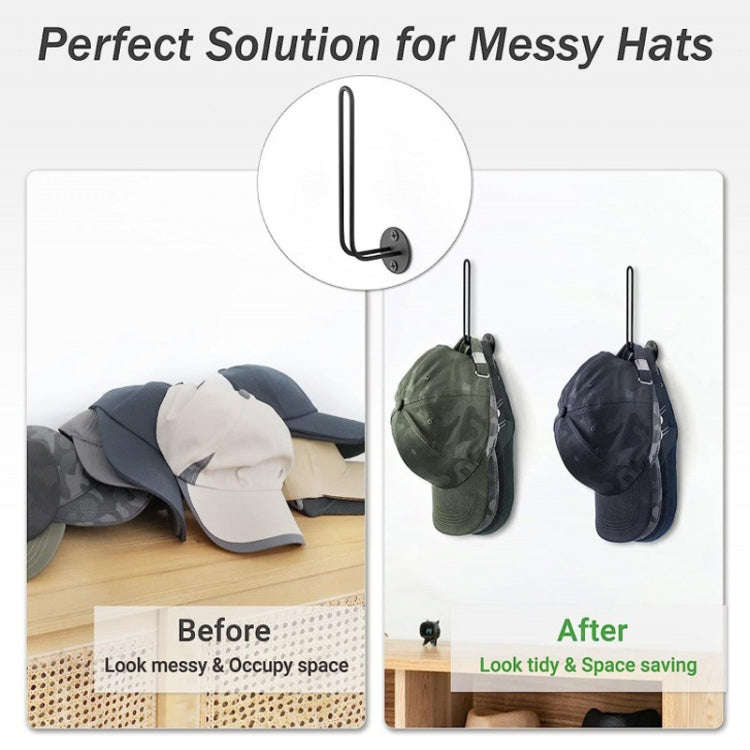 L-Shaped Iron Wire Rack Baseball Cap Storage Stand Wall Mounted Hat Holder(Black)
