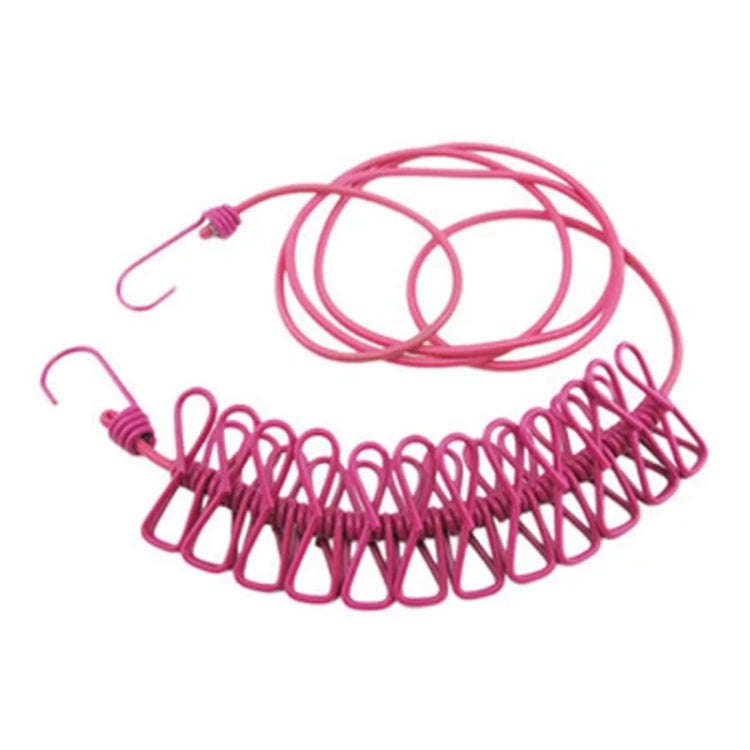 Outdoor Travel Retractable Windproof Clothesline with 12 Clips(Pink)