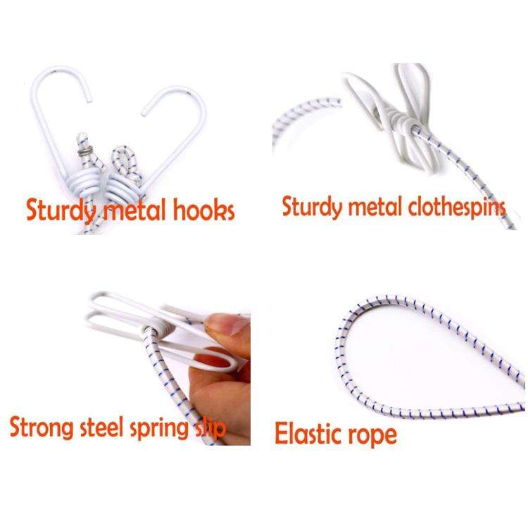 Outdoor Travel Retractable Windproof Clothesline with 12 Clips(Pink)