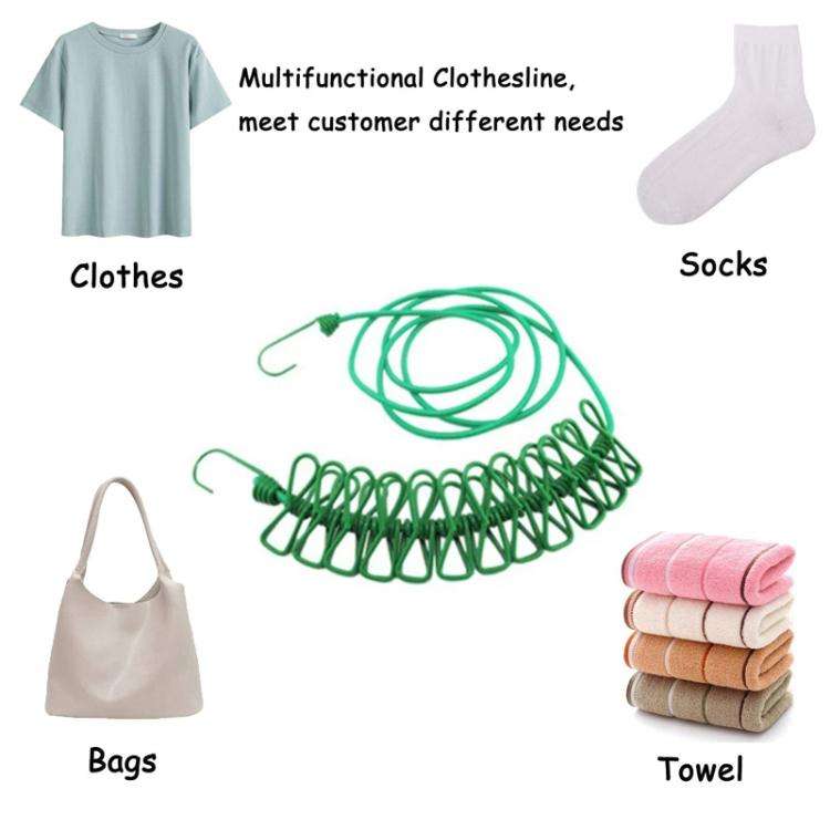 Outdoor Travel Retractable Windproof Clothesline with 12 Clips(Pink)