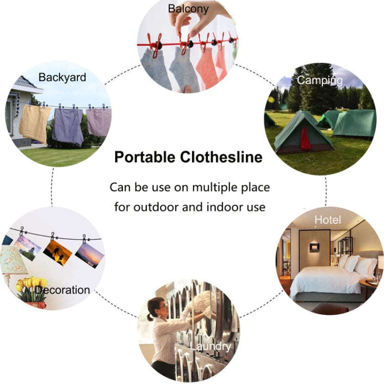 Outdoor Travel Retractable Windproof Clothesline with 12 Clips(Pink)