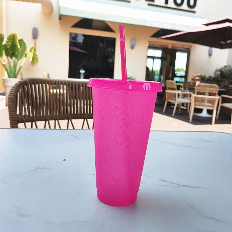 Large Summer Glitter Water Cup Plastic Ice Cold Drink Bottle with Straw(Rose Red)