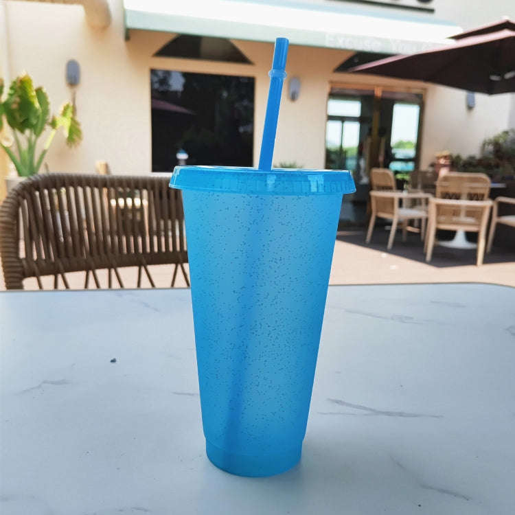 Large Summer Glitter Water Cup Plastic Ice Cold Drink Bottle with Straw(Light Blue)