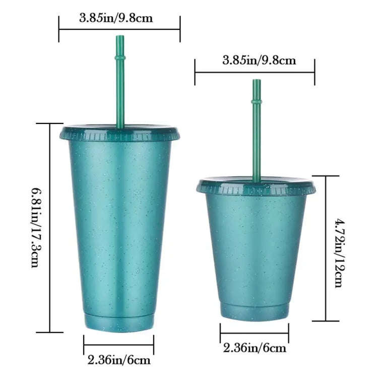 Small Summer Glitter Water Cup Plastic Ice Cold Drink Bottle with Straw(Yellow)