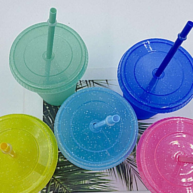 Small Summer Glitter Water Cup Plastic Ice Cold Drink Bottle with Straw(Yellow)