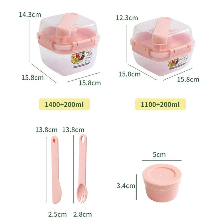 Microwaveable Double Layer Salad Container Picnic Lunch Box with Fork Spoon, Spec: White/Small