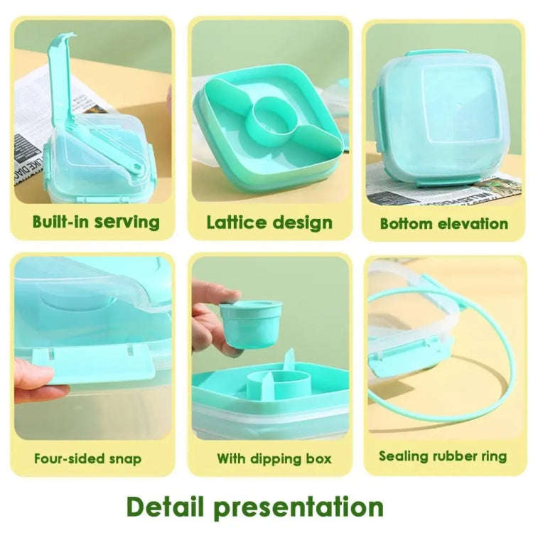 Microwaveable Double Layer Salad Container Picnic Lunch Box with Fork Spoon, Spec: Blue/Large