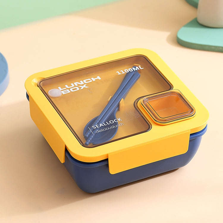 Square Microwaveable Lunch Box Hermetic Bento Box with Spoon Chopsticks(Blue)