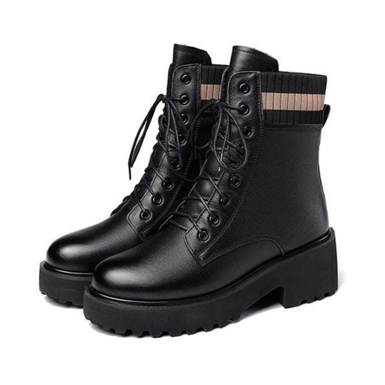 Women Fall And Winter Martin Boots England Style Thick Bottom Short Boots, Size: 37(Velvet-free)