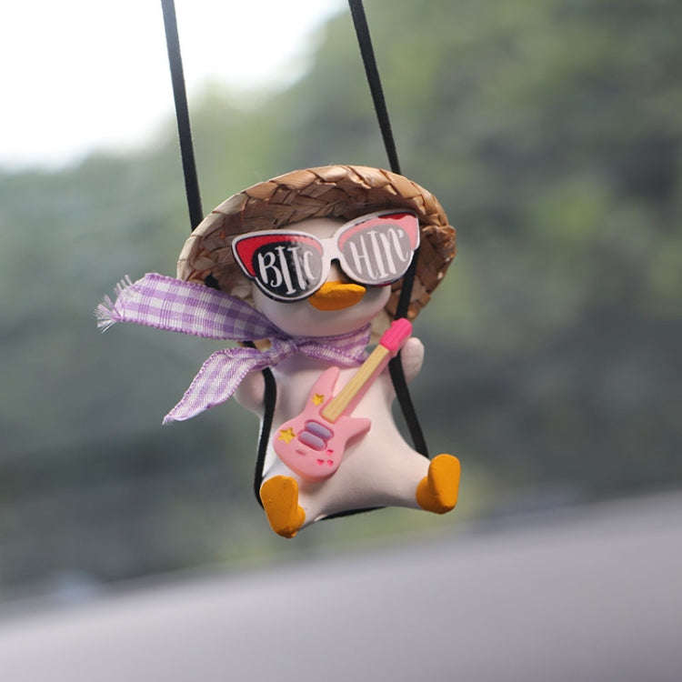 Car Cartoon Duck Rear View Mirror Interior Pendant(Pink Guitar Duck)